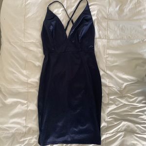 midi navy blue silk dress